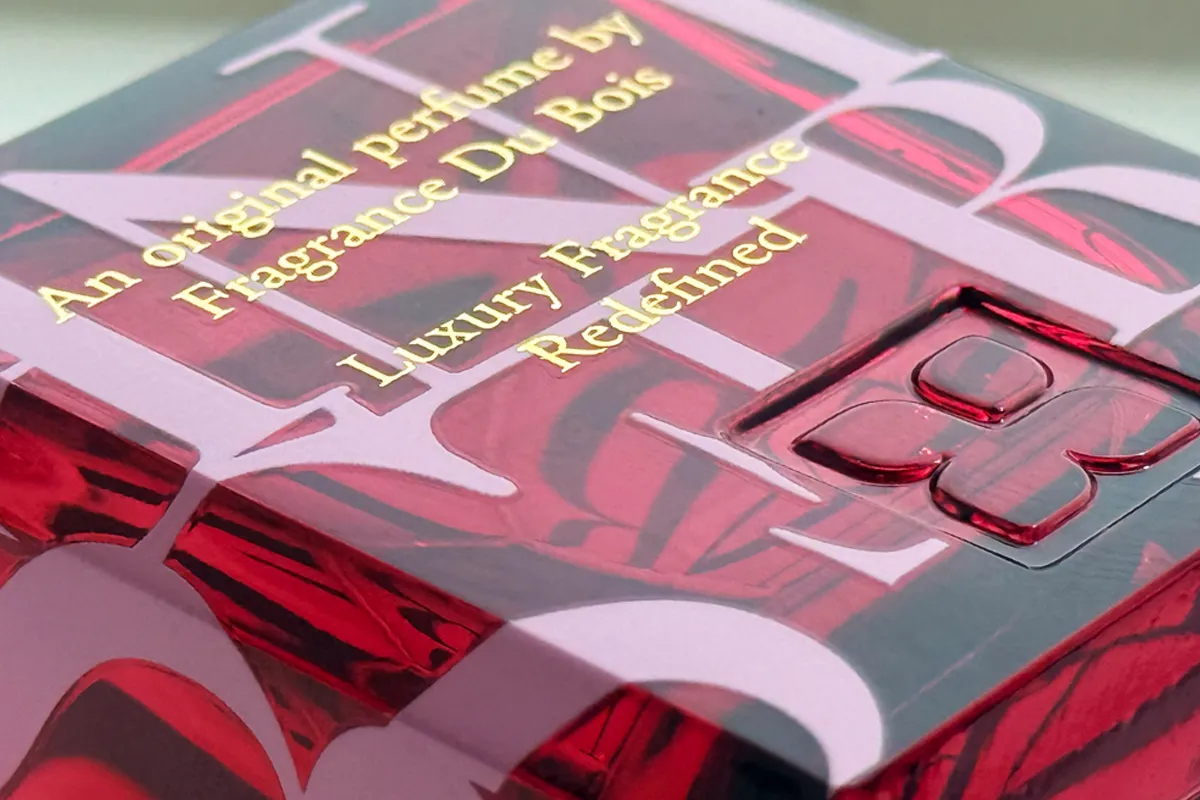 Foil-printed and embossed luxury fragrance packaging